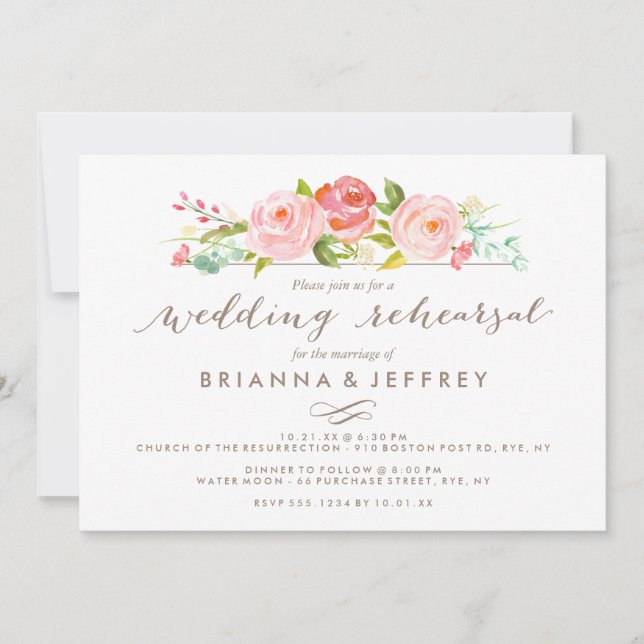 Rose Garden Floral Wedding Rehearsal Dinner Invitation (Front)