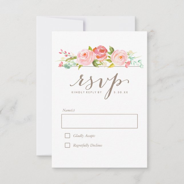 Rose Garden Floral Wedding RSVP Card (Front)