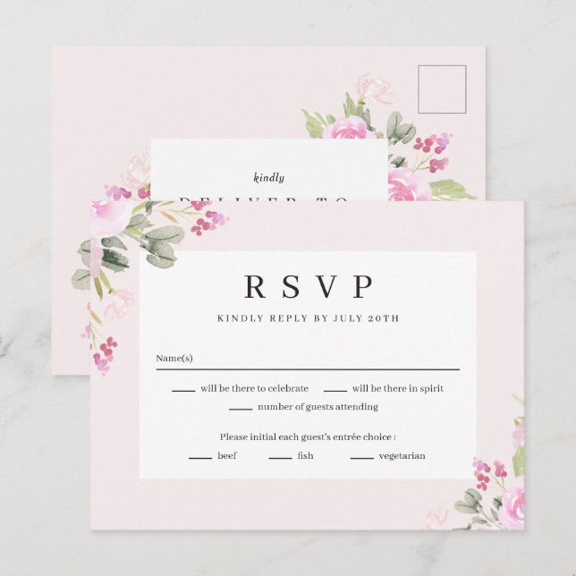 Rose Garden Floral Wedding RSVP Reply Card (Front/Back)