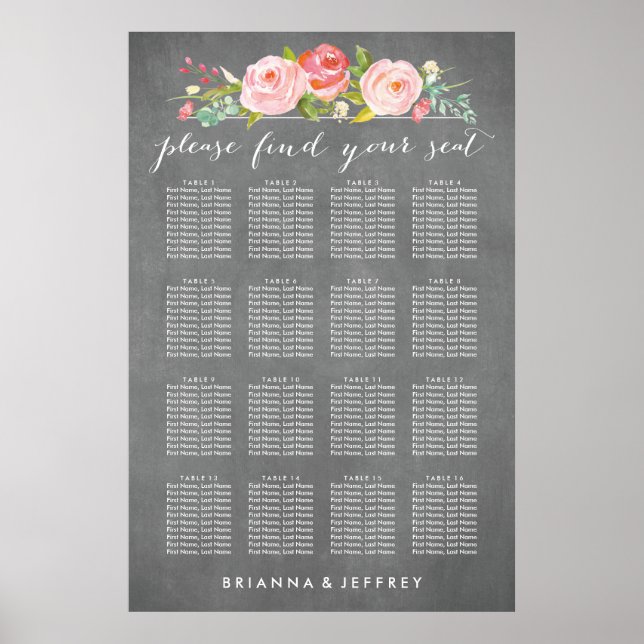 Rose Garden Floral Wedding Seating Chart (Front)