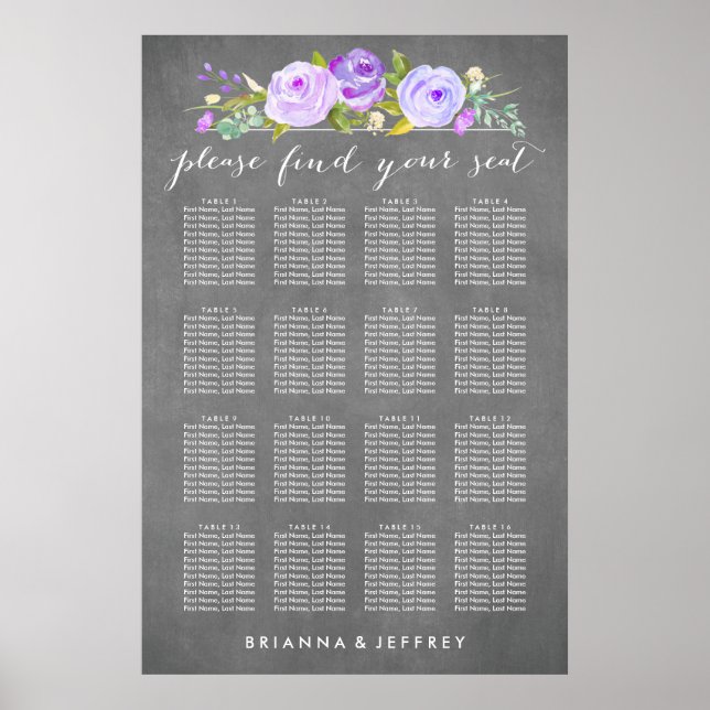 Rose Garden Floral Wedding Seating Chart (Front)