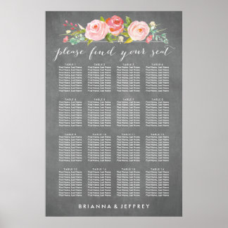 Rose Garden Floral Wedding Seating Chart Poster