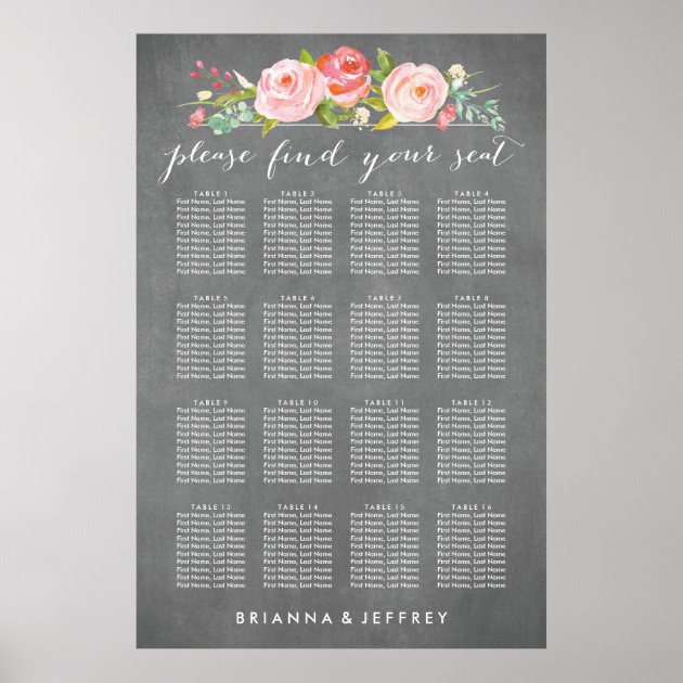 Rose Garden Floral Wedding Seating Chart Poster