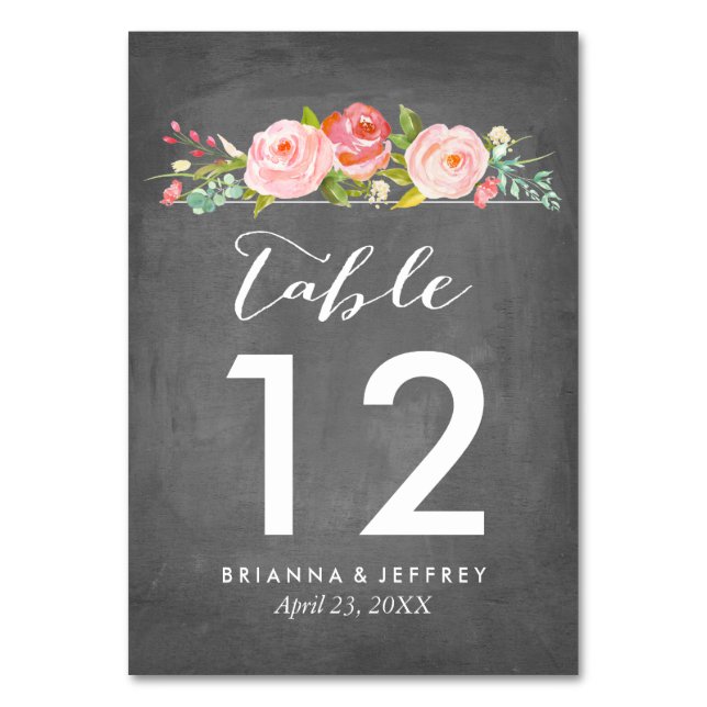 Rose Garden Floral Wedding Table Number Card (Front)