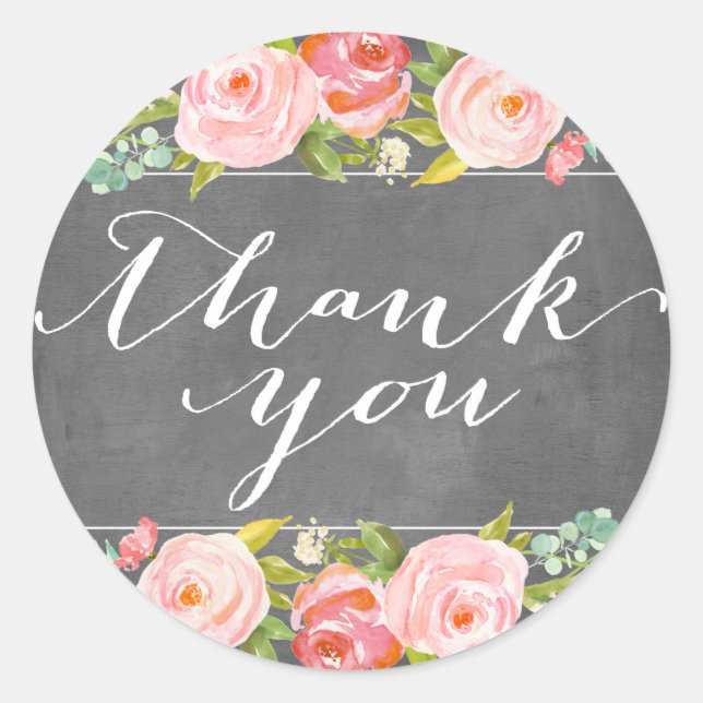 Rose Garden Floral Wedding Thank You Sticker (Front)