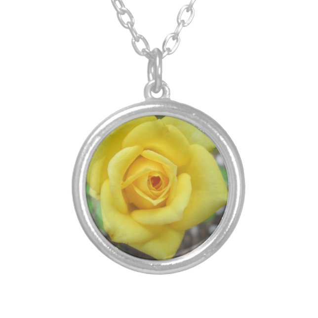 Rose Garden Flower Mini Yellow Silver Plated Necklace (Front)