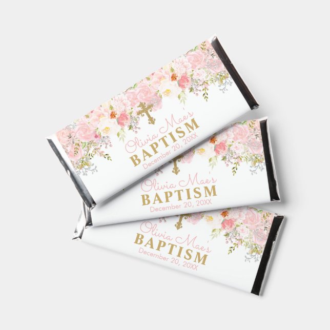Rose Garden Girl Baptism Chocolate Candy Wrapper Hershey Bar Favors (Front)