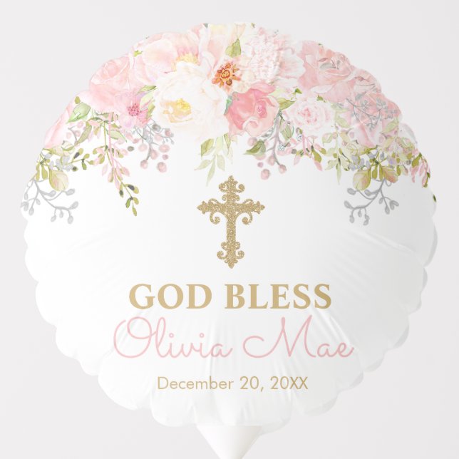 Rose Garden Girl Baptism Decorative Balloon (Front)