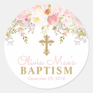 Rose Garden Girl Baptism Favor Tag Stickers