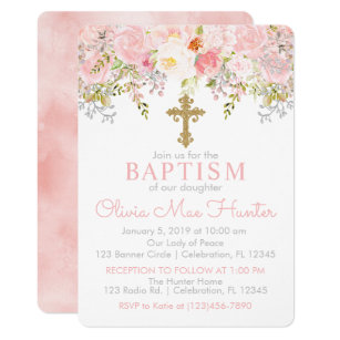 rose gold christening invitations