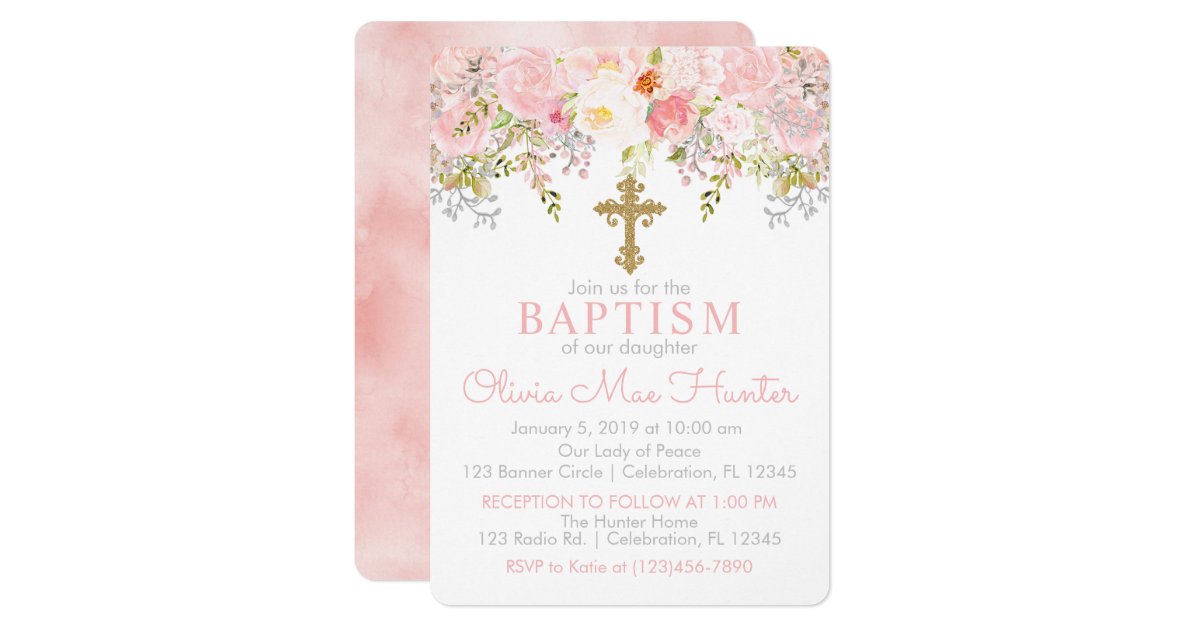 Rose Garden Girl Baptism Invitation