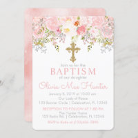 Rose Garden Girl Baptism Invitation