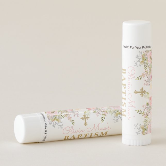 Rose Garden Girl Baptism Lip Balm Favors (Front)