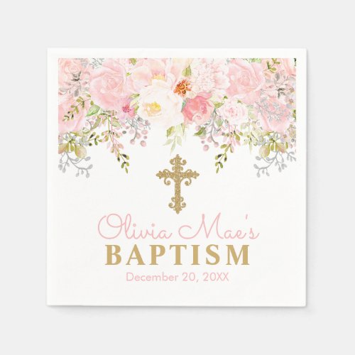 Rose Garden Girl Baptism Personalized Party Napkins