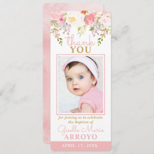 Rose Garden Girl Baptism Photo Bookmark Thank You  Invitation