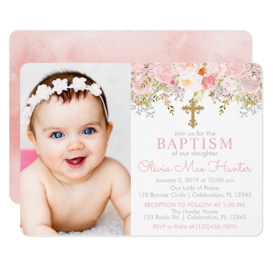 Rose Garden Girl Baptism Photo Invitation | Zazzle.com