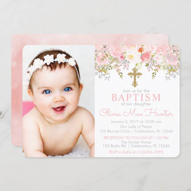 Rose Garden Girl Baptism Photo Invitation | Zazzle