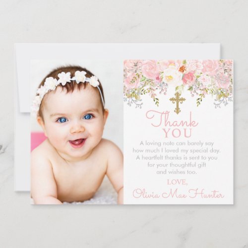 Rose Garden Girl Baptism Photo Thank You Card