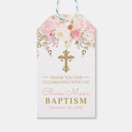 Rose Garden Girl Baptism Pink  Gold Favor Gift Tags