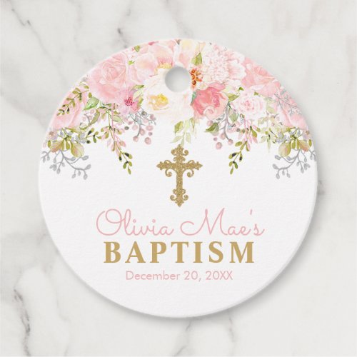 Rose Garden Girl Baptism Pink Photo Favor Tags