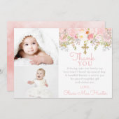 Rose Garden Girl Baptism Two Photo Thank You Card | Zazzle