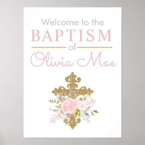 Rose Garden Girl Baptism Welcome Poster