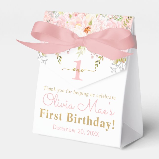Rose Garden Girl First Birthday Personalized Favor Boxes (Front Side)