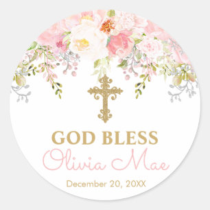 Rose Garden Girl God Bless Baptism Favor Stickers