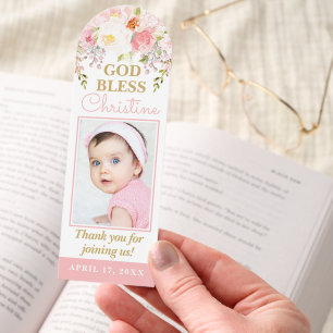 Rose Garden Girl God Bless Baptism Photo Bookmark
