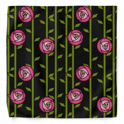 Rose Garden Hot Pink Olive Green Abstract Bandana