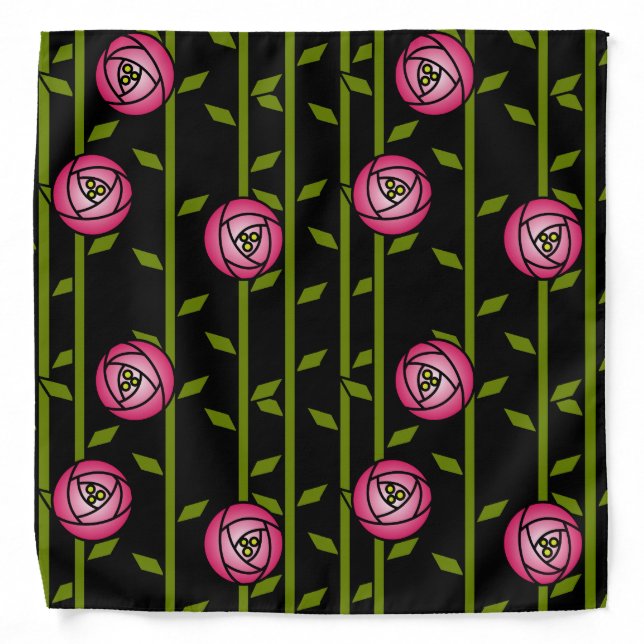 Rose Garden Hot Pink Olive Green Abstract Bandana (Front)