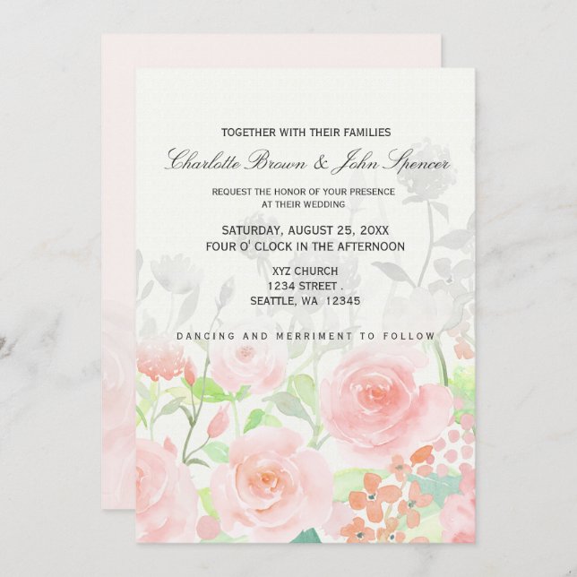 Rose Garden Modern Floral wedding invitations (Front/Back)
