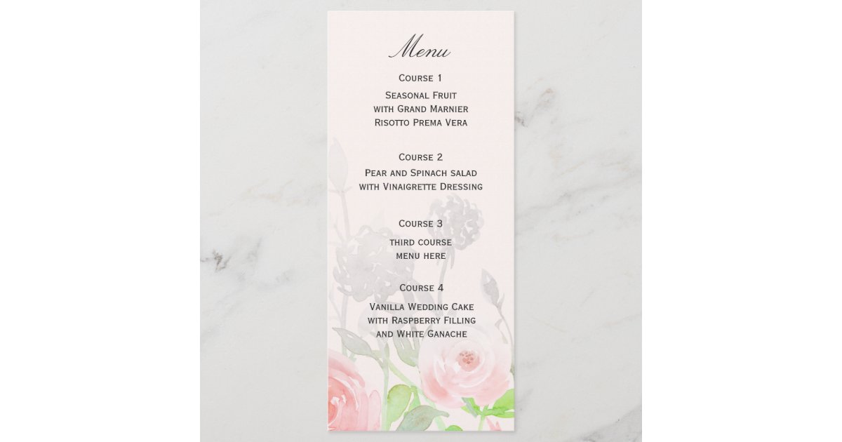 Rose Garden Modern Floral wedding menu | Zazzle