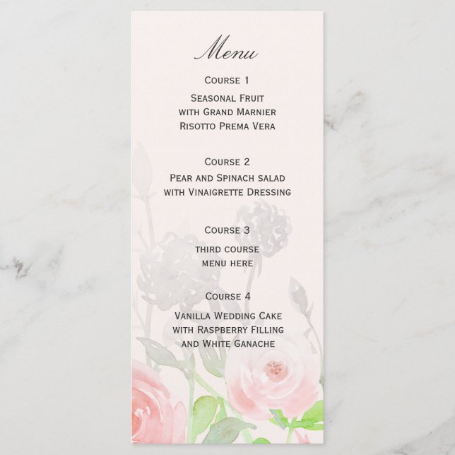 Rose Garden Modern Floral wedding menu (Front)