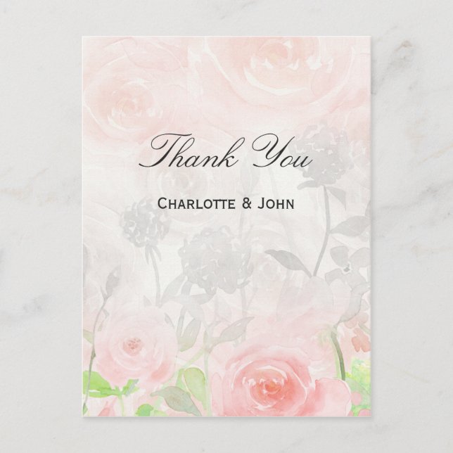 Rose Garden Modern Floral wedding Thank You notes (Front)