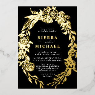 Rose Garden   Moody Modern Gold and Black Wedding Foil Invitation