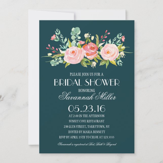 Rose Garden Navy | Bridal Shower Invitation (Front)