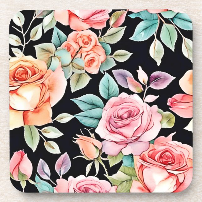 Rose Garden Pattern Design Beverage Coaster (Front)
