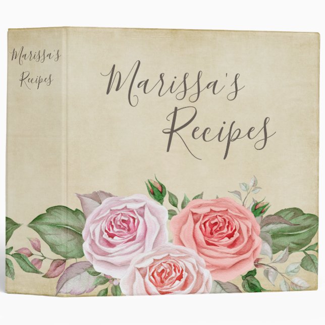 Rose Garden Personalized Recipe Book Binder (Front/Spine)