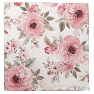 Rose Garden Pink Watercolor Floral Blush Botanical Cloth Napkin
