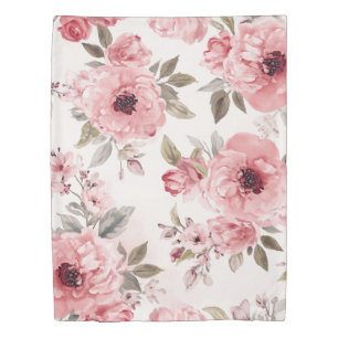 Rose Garden Pink Watercolor Floral Blush Botanical Duvet Cover