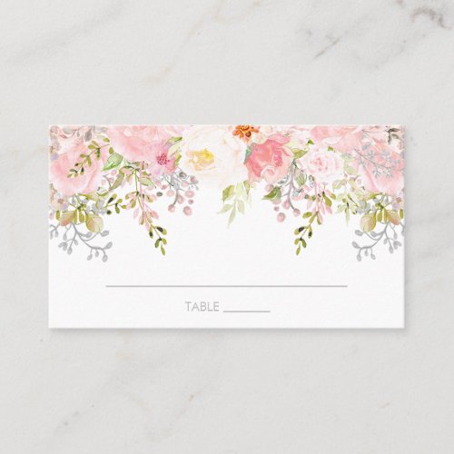 Rose Garden Pink Watercolor Floral Flat Place Card