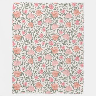 Rose Garden Print Pink and Peach Fleece Blanket