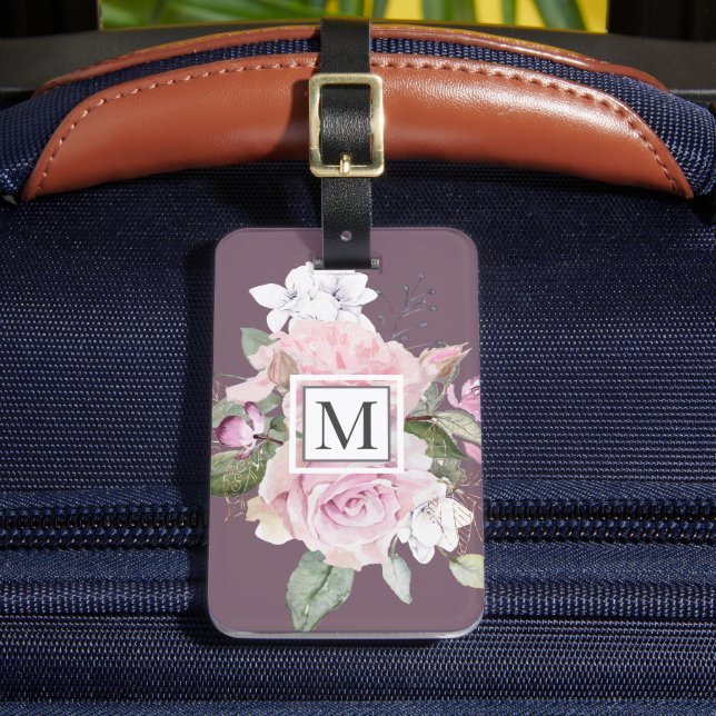 Rose Garden Purple Monogram Luggage Tag (Front Insitu 2)