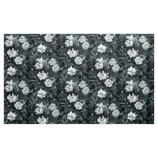 "Rose garden", retro floral pattern, black & white Fabric