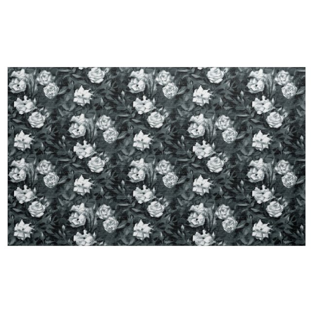 "Rose garden", retro floral pattern, black & white Fabric (Yard)