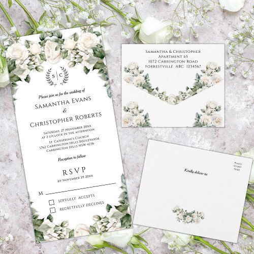 Rose Garden Romance Floral Wedding  All In One Invitation