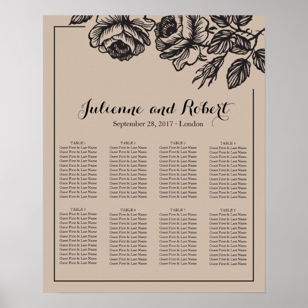 Rose Garden | Rustic Wedding Seating Chart Poster
