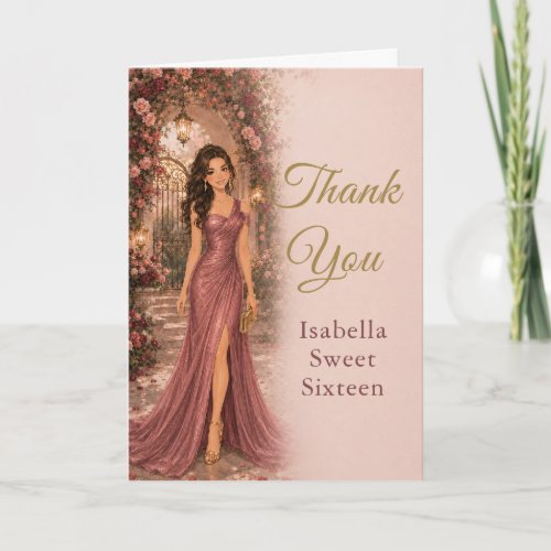 Rose Garden Sweet Sixteen Thank You Card