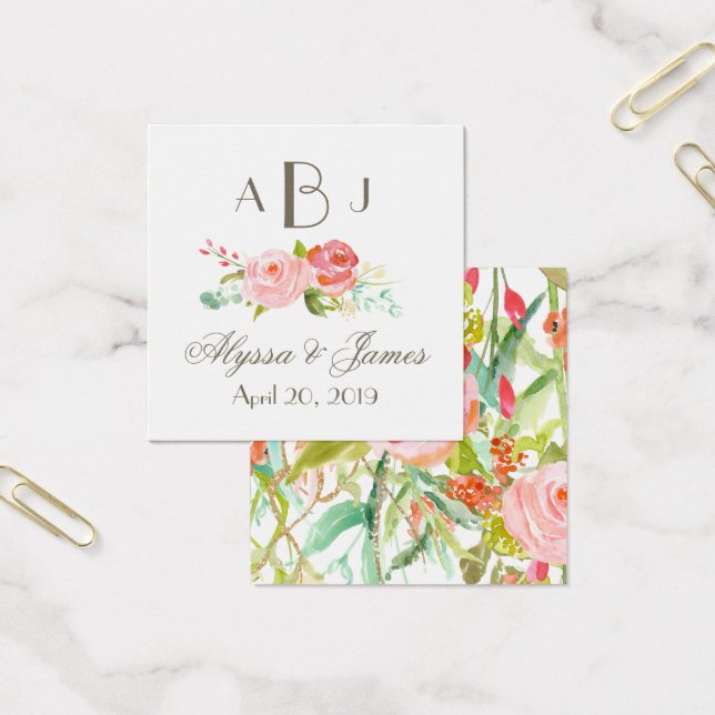 Rose Garden Three Letter Monogram Favor Card (Office)
